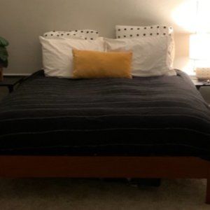 VERY cute CB2 pinstripe linen duvet cover!